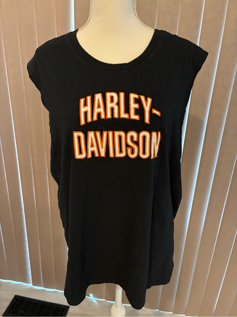 Harley-Davidson Black Tee with Orange and White Embroidered Logo